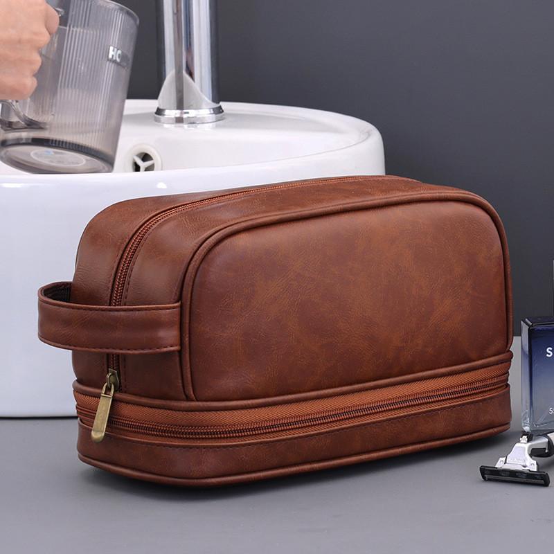 Mens Dual Layer Travel Toiletry Bag With Waterproof Pu Leather For Business Trips