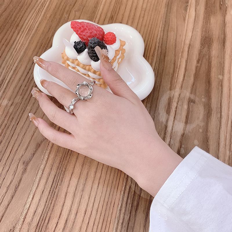 Personalized Moonstone Cold Wind Ring Niche Design Sense High Sense Temperament Cool Opening High Sense Female