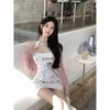 American sweet and cool graffiti print neck sling dress female summer hottie sexy slim slim slim hip skirt