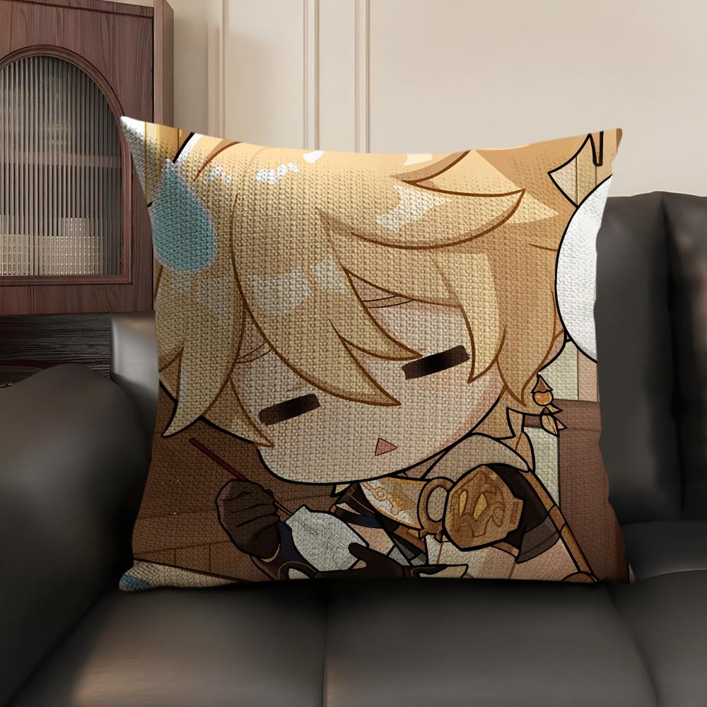 Aether Cute Cute Genshin Impact Cushion Cover Natural Linen Organic Fabric DoubleSided Printing Sofa Home Decor Pillow Case