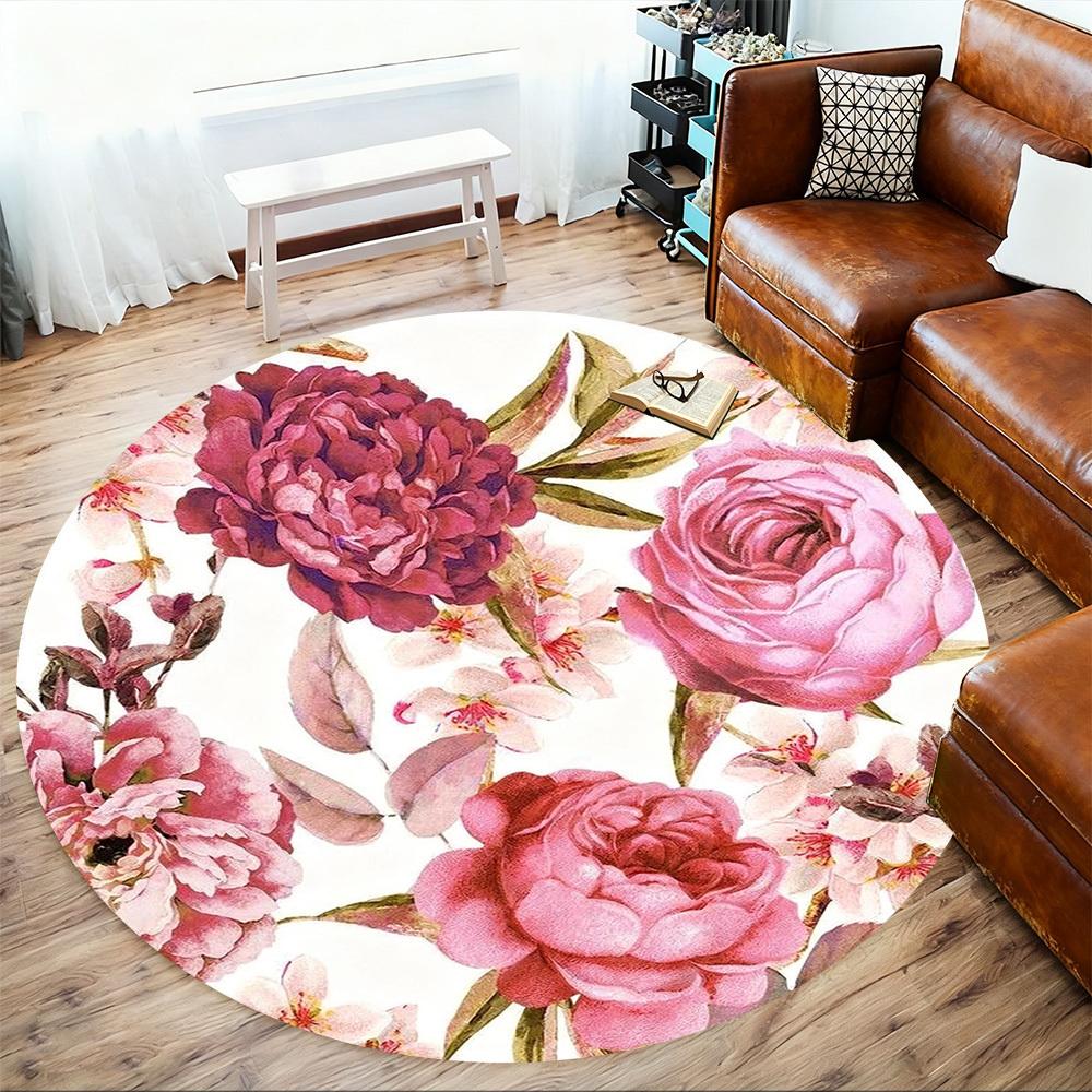 1pc Floral Pattern Roses Round Chair mat office Area Rug - Non-Slip, Floor Mat for Office, Bedroom, Ideal home decor gift c0112096