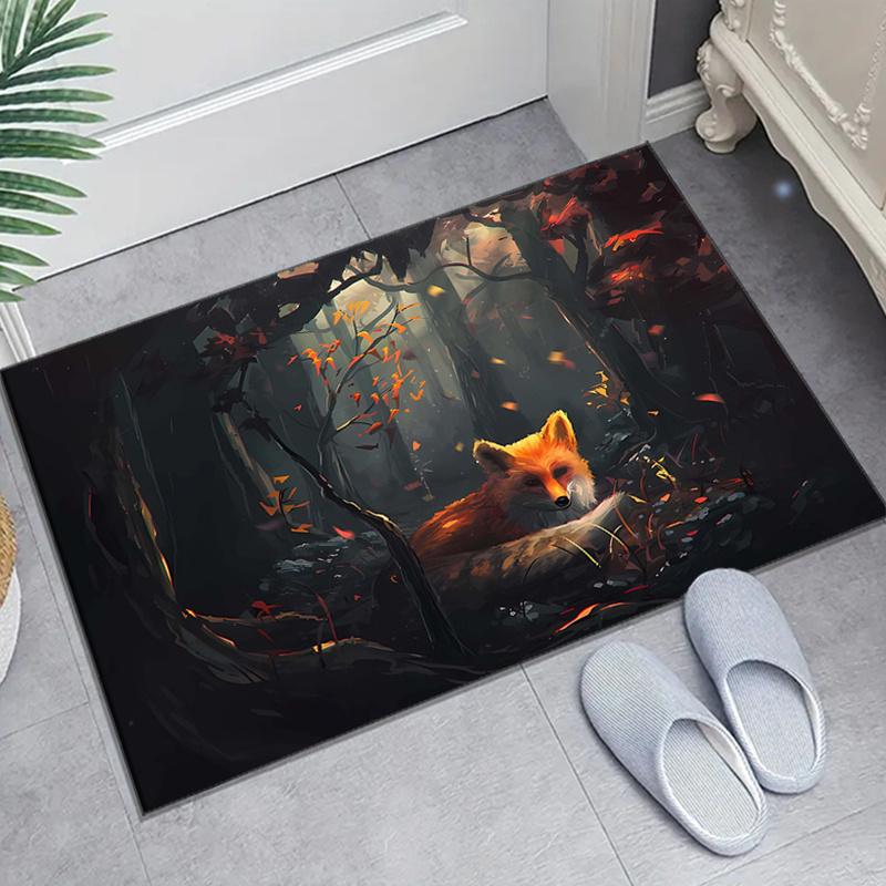 

Soft Polyester Fox Print Area Rug - Non-Slip, Vibrant Autumn Forest Design, Perfect for Living Room or Bedroom Decor, Crystal Velvet, Multip 60cm x 90cm