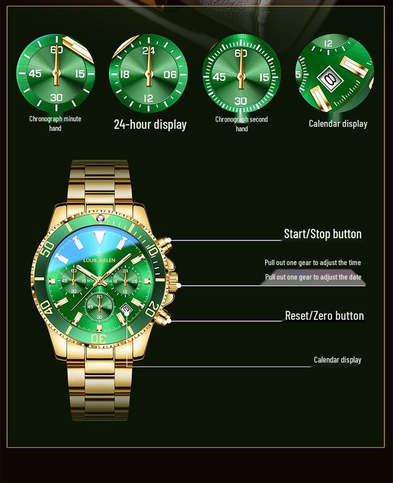 Louis Juren Herren Grüne Wassergott Leuchtende Wasserdichte Uhr