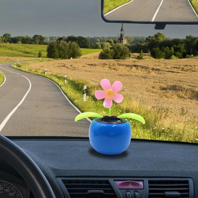 Solar Powered Swinging Flower In Colorful Pot for Car Decor