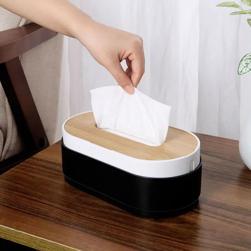 Bamboo Covered Toilet Paper Box, Napkin and Tissue Dispenser, Suitable for Kitchen, Bedroom and Bathroom