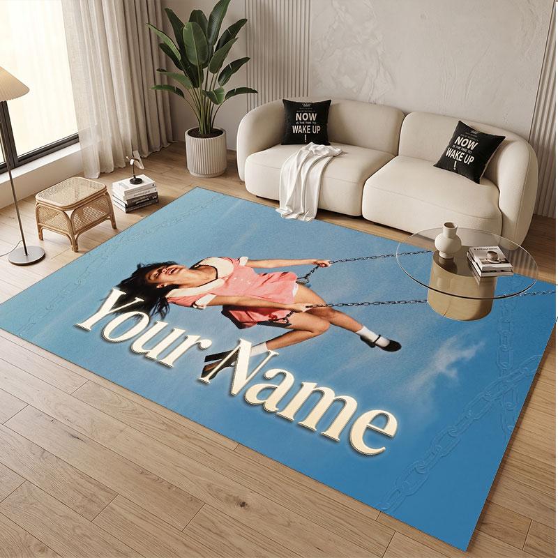 Custom Name Crystal Velvet Rug,Olivia Rodrigo Comfortable Anti Slip Floor Mat For Room Decoration