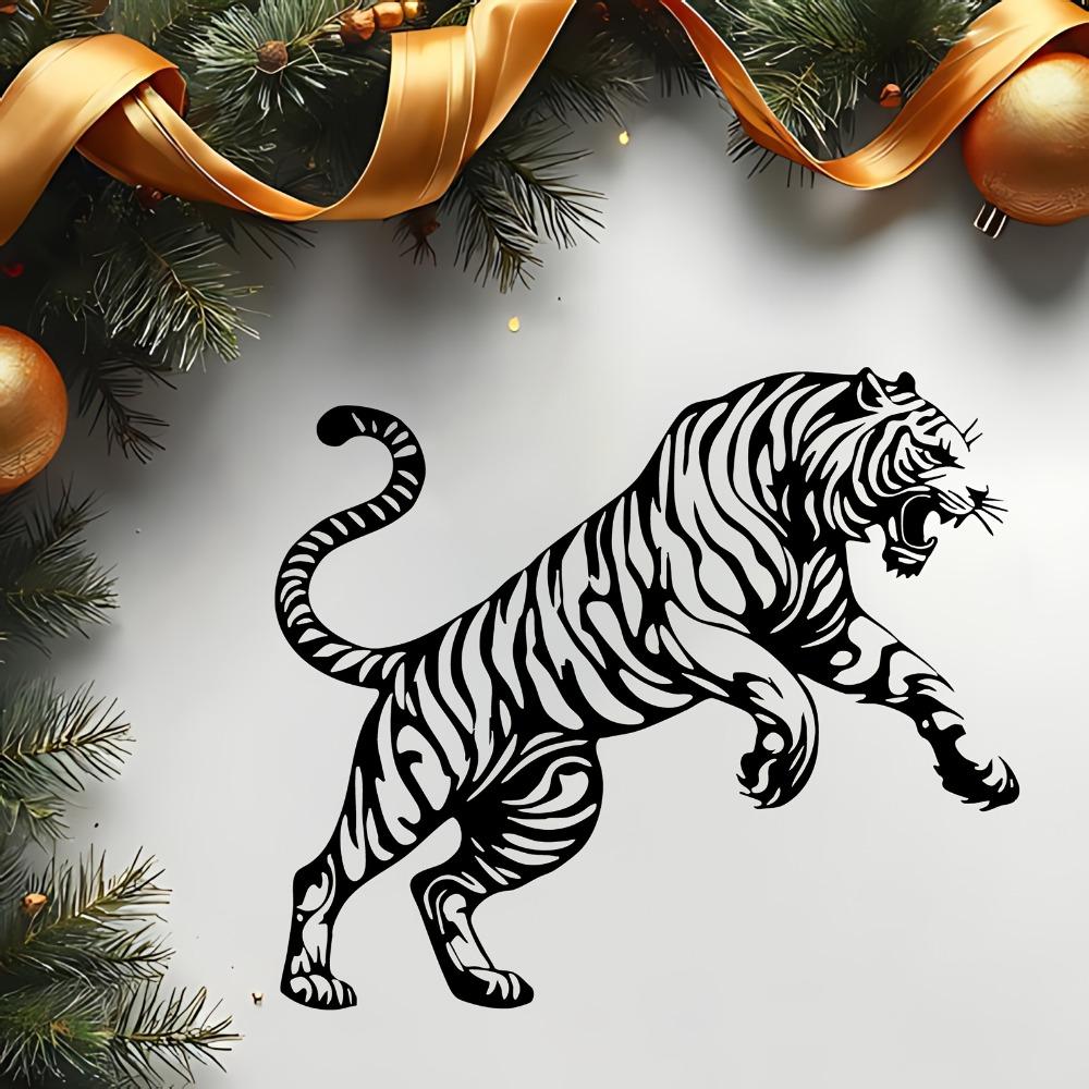Roaring Tiger Metal Wall Art Weatherproof Iron Sculpture Holiday Decor Gift