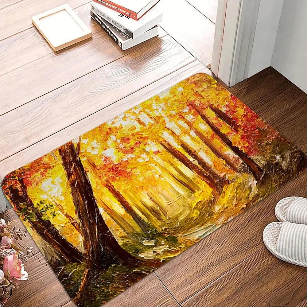 Maple Leaf Doormat Fall Botanical Maple Leaves Carpet Non Slip Autumn Leaves Print Bath Rug Entry Rugs for Bedroom Kitchen Decor