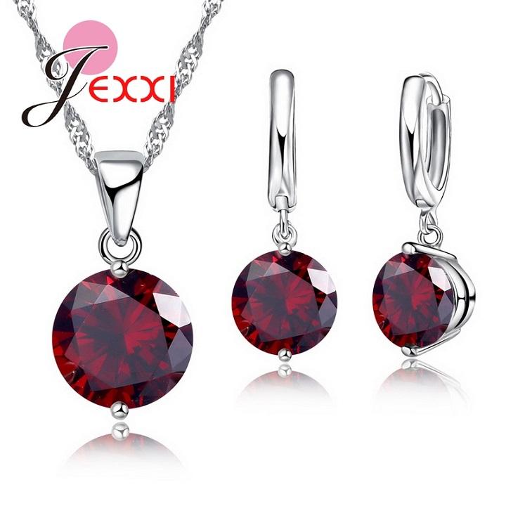 Wholesale Dedicated 925 Silver Jewelry Sets 8 Colors Cubic Zircon Pendant Set Anniversary Earrings Necklace Accessories