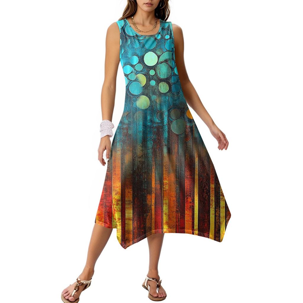 Dámské ležérní šaty na léto Tílkové šaty Volné plážové šaty s kapsami Rozšířené midi letní šaty