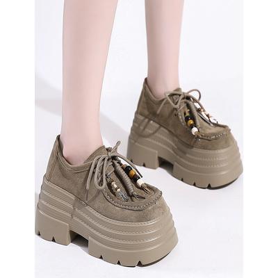2025 Autumn Women's Leather Sneakers High Platform Lace-up Casual Shoes Thick Sole 10CM Heels Walking Shoes Zapatos Mujer
