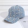 Sparkling Distressed Denim Baseball Caps Grid Sun Hats Fashion Rhinestone Baseball Cap  for Women