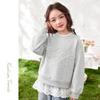 Girls' Chic Embroidered Bowknot Fake Two-Piece Sweatshirt