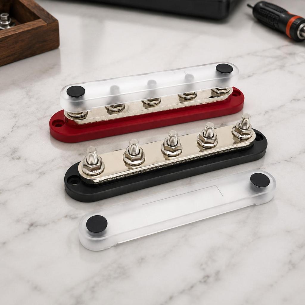 2 Pieces 5-Terminal Busbar Heat Resistant Power Distribution Block Compact