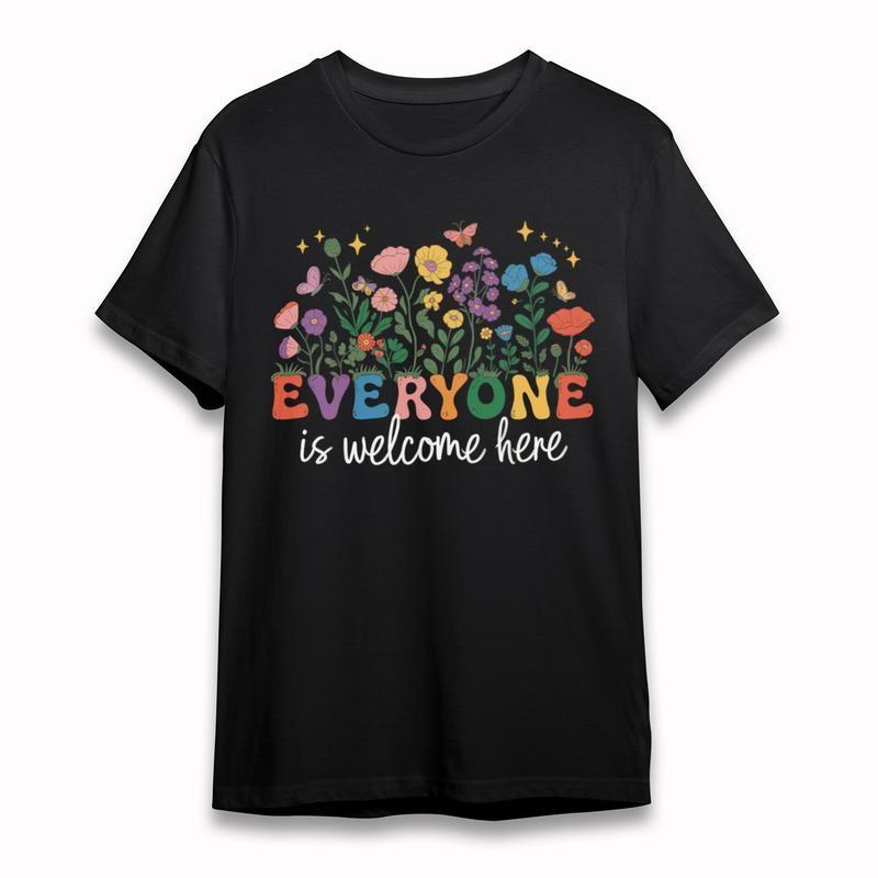 

Women s Plus Size T-Shirt Floral Butterfly Star Everyone Welcome Message Tee XL