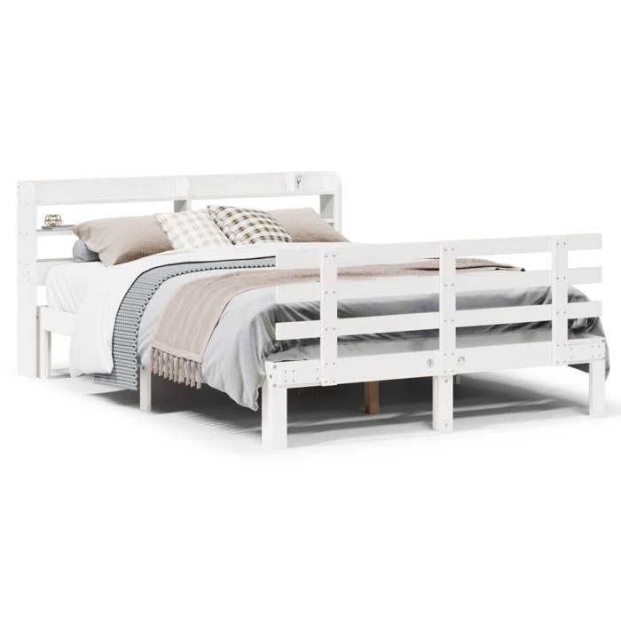 VidaXL Bed Frame with Headboard White 150x200 Cm Solid Pine Wood, Bed, Solid Wood Bed Frame, Bedroom Furniture At 3306856