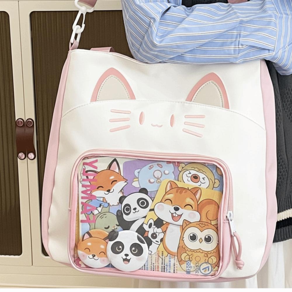 Zipper Bag Kawaii Cat Itabag Idol Merchandise Storage Fashion Backpacks Transparent Pocket Women