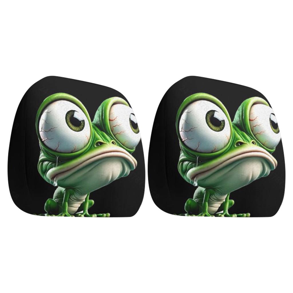 Car Seat Headrest Covers Set of 2 Cartoon Frogs Print Funny Cartoon Design Universal Fit Vehicle Interior Accessories