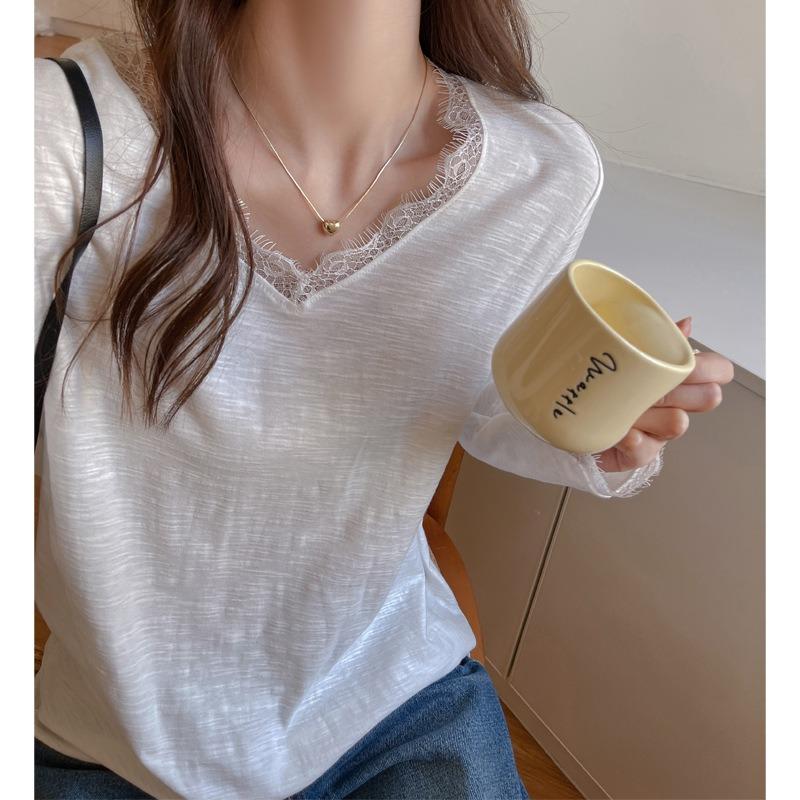 

% Neck Lace Loose Edition Shoulder Shirt Women s Autumn and Winter Lazy Premium Long Sleeve Bottom Shirt Top XL білий
