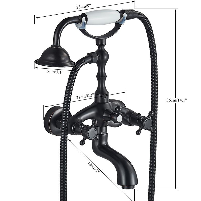 Antikes Messing Badewannen-Duscharmatur-Set Badezimmer Doppelgriff Wandmontierter Badewannenmischer mit Handbrause und Schwenkauslauf