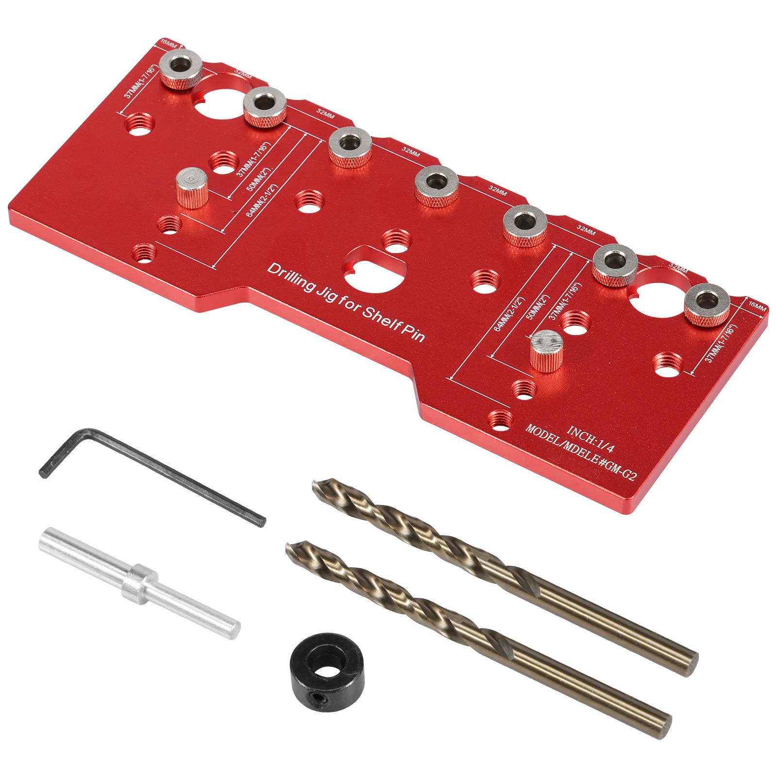 

Шаблон для сверления штифтов полки 1/4 дюйма из алюминиевого сплава Шаблон для сверления штифтов полки Шаблон для точного монтажа шкафа Шаг 32 мм Деревообработка красный