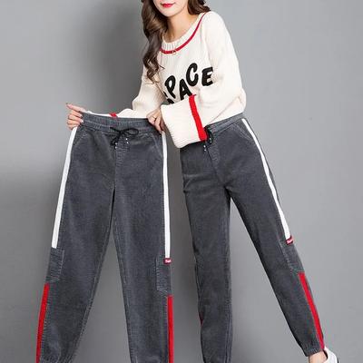 Single/plus Velvet Corduroy Pants Women's Autumn and Winter Korean Version of The Straight Casual Loose Sports Pants