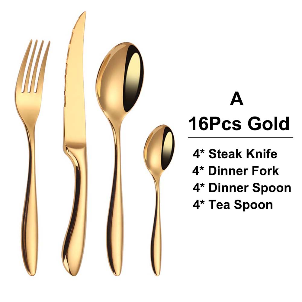 6/16/20/24 Stück Gold Geschirr Edelstahl 304 Besteckset Westliches Dinner-Set Spiegel Messer Gabel Löffel Glatter Griff Besteck