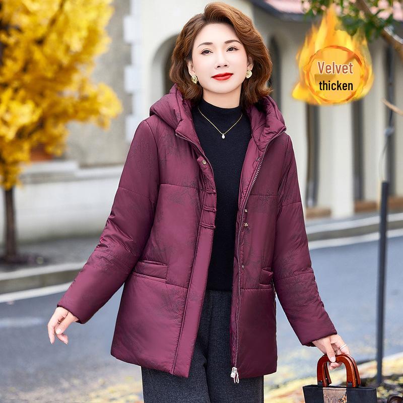 

New Women s Hooded Winter Jacket for Moms 40-60 – Warm Cotton Padded Coat for Middle-Aged & Elderly Women 4XL (Recommended for 140-155 jin)