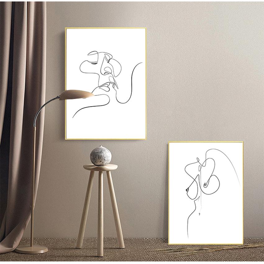 Painting Wall Pictures For Living Room Decor Abstract Kiss Line Body Art Prints Nordic S And Prints Wall Art Canvas