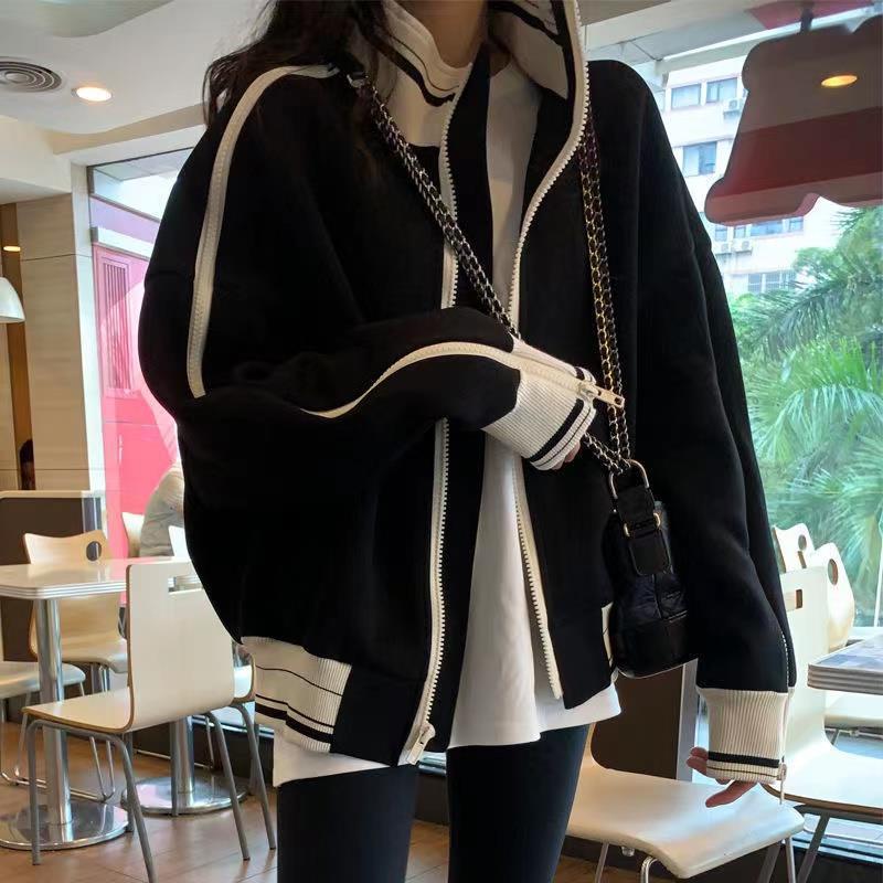 Women's Petite College Style Fleece Baseball Jacket - Cozy, Loose, Casual for Autumn/Winter