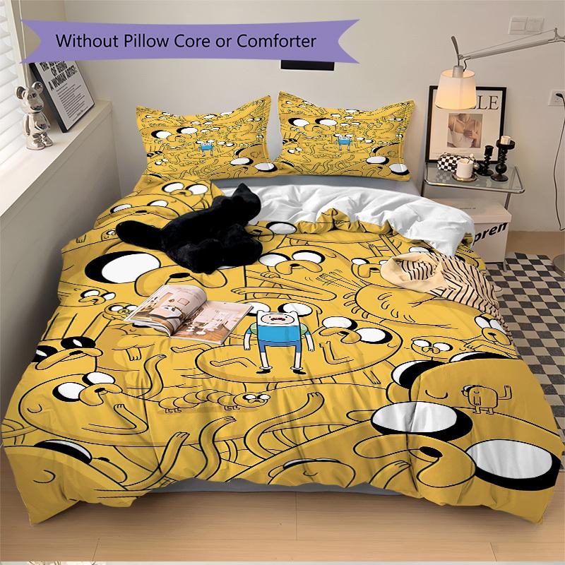 3pcs bedding set Adventure Time Jake Includes 1 Comforter + 2 Pillowcases, Without Pillow Inserts, Soft Comfortable, Lightweight Breathable,