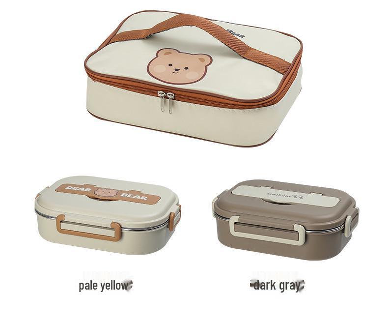 Bear Cartoon Bento Lunch Box - Microwave Safe, Insulated with Three or Four Compartments for Students and Office Workers