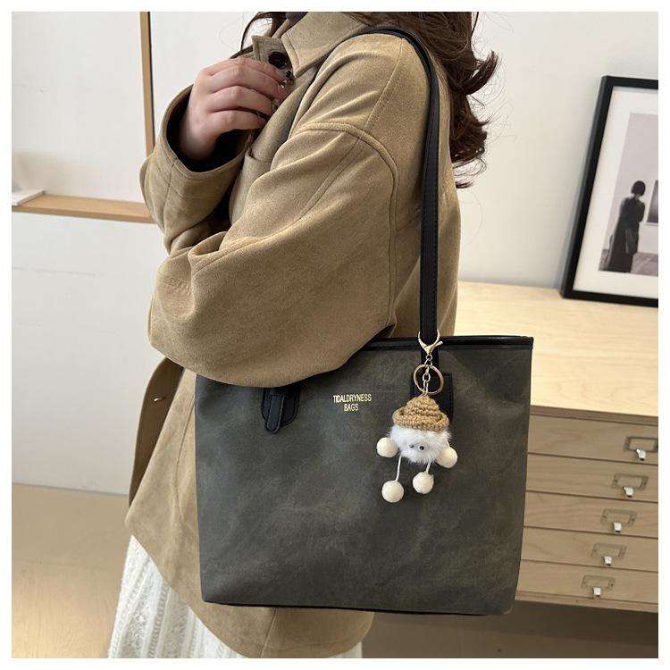 Simple Solid Color Tote Bag Women Large Capacity Faux Leather Shoulder Handbag Urban Commuter Bucket Purse