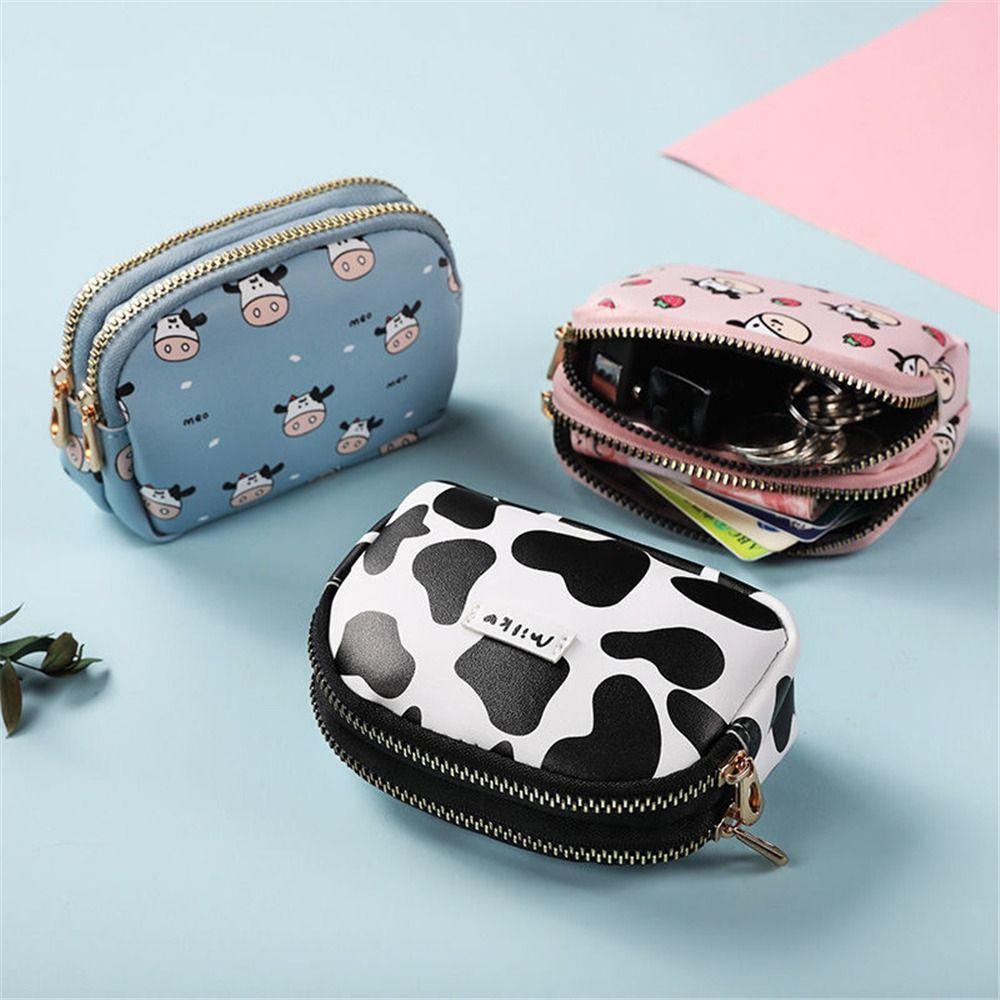 Students Cute Cow Pattern Zipper Card Bag Coin Purse Wallet Storage Bag