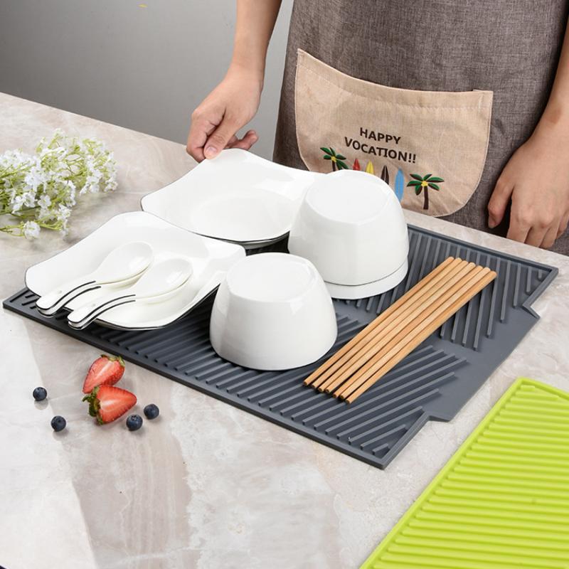 Kitchen Silicone Drain Pad Storage Dish Cup Drying Mat Drainer Tray Non-Slip Pans For Tableware Anti-Scald Potholder Placemat