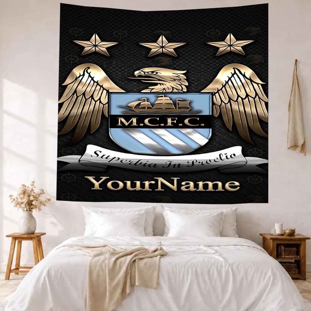 Manchester City Custom Your Name Wall Decor Tapestry Art For Pet Memorial Birthdaywedding Party Backdrop Family Gift