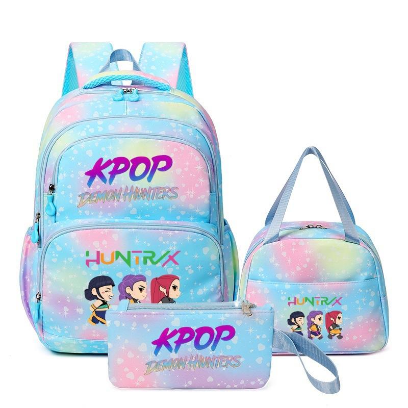 Girls' Group Printed Backpack, Teenage Girl Student Schoolbag, Children'S Large-Capacity Schoolbag Three-Piece Set