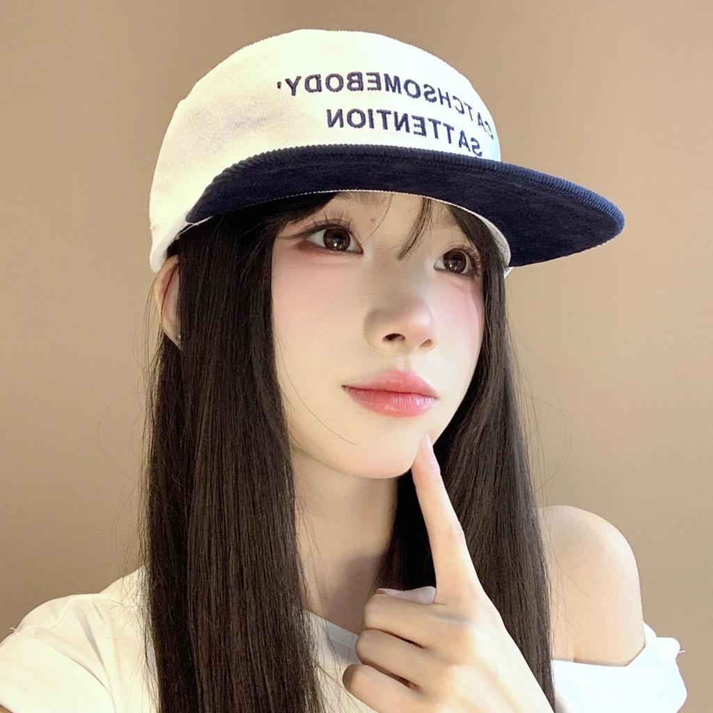 Spring And Autumn Color Matching Plaid Letter Embroidery Baseball Cap Men And Women Flat Top Hip Hop Retro Flat Brim Cap