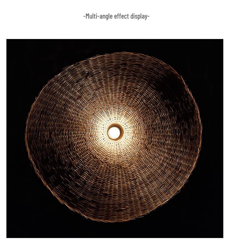 New Chinese Style Bamboo Woven Pendant Light - Southeast Asian Rattan & Japanese Straw Hat Design for Teahouses and Staircases.