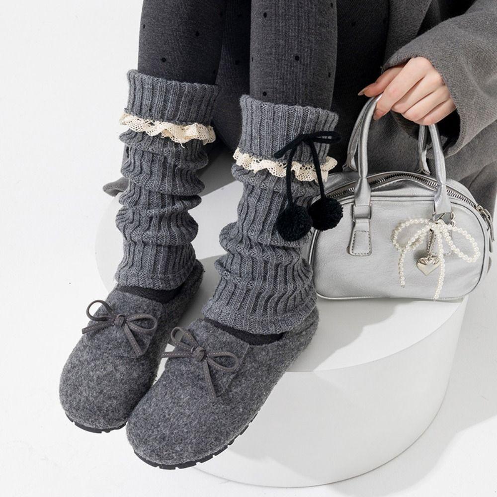 Lace Knitted Leg Covers Sweet Women's Leg Warmers Fashion Mid-tube Socks Autumn/Winter