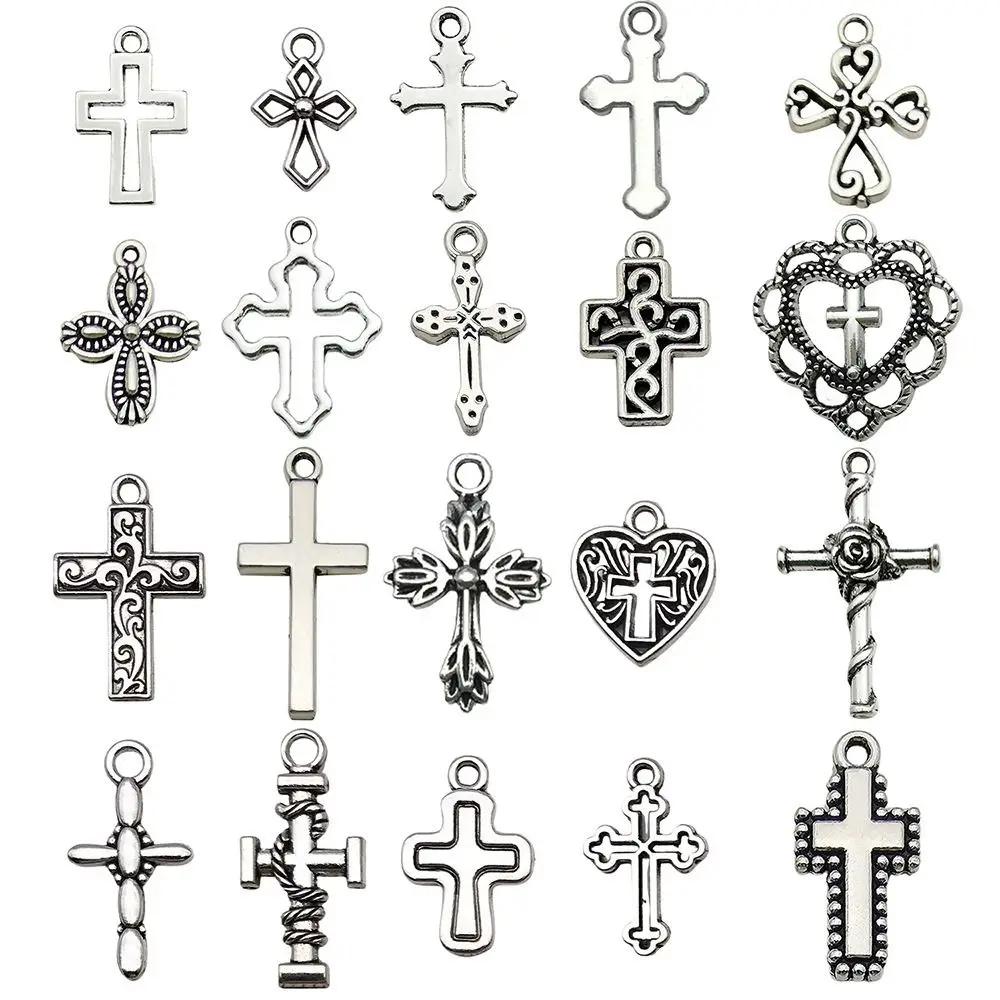20Pcs Vintage DIY Bracelets Jewelry Making Materials Handcrafts Retro Cross Charms Handmade Alloy Pendants Jewelry Design