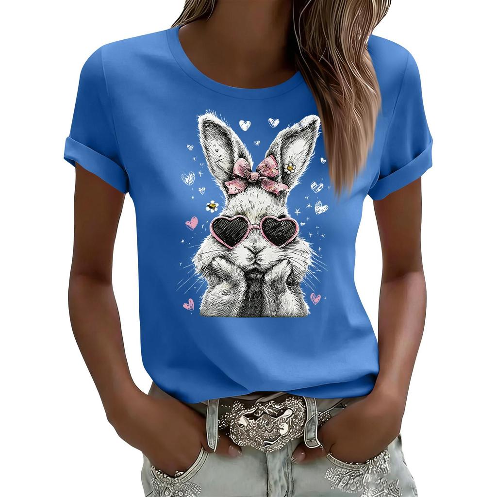 Women's Casual Printed T-Shirt Round Neck Pullover Short Sleeve Top