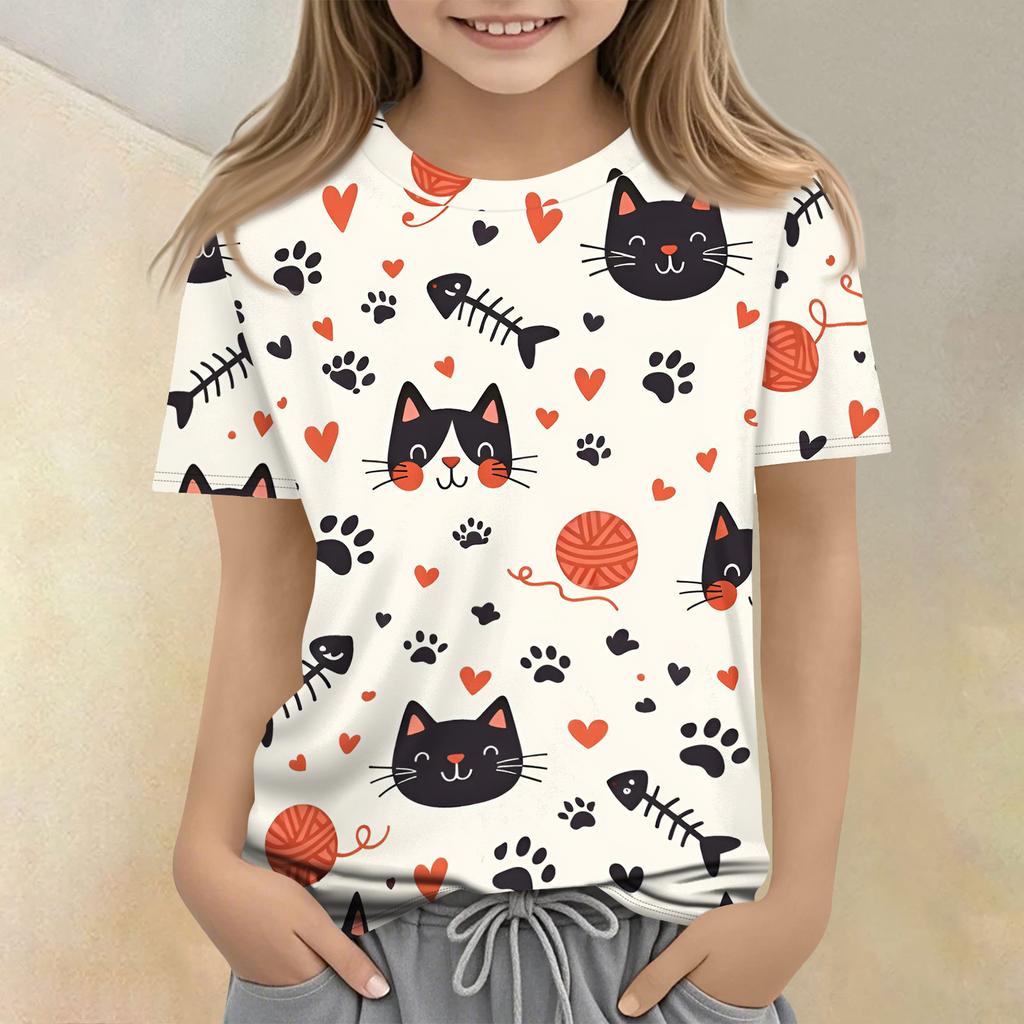 Children's Printed Round Neck Short Sleeved Casual T-shirt