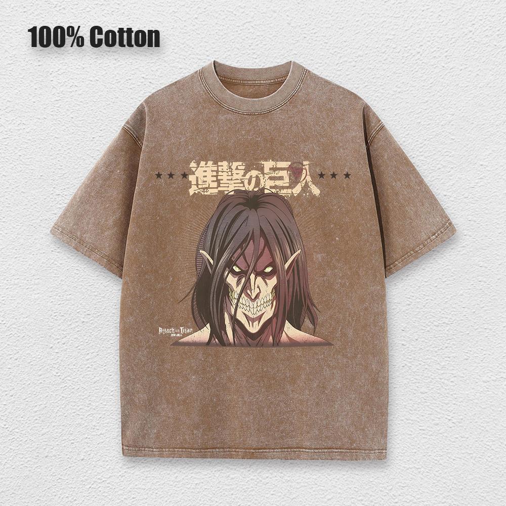 Anime Attack on Titan Syre T-skjorte Bomull Kort Ermet Trykt Streetwear Vintage Vasket T-skjorter Menn Harajuku Manga Grafisk