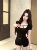 Summer new Korean version of pure desire style love design sense waist slim and thin sweet and spicy style short-sleeved T-shirt women