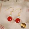 Jinhua Huaishan Natural Red Agate Earrings, Pure Silver Studs, Feng Shui Wealth-Attracting, New Chinese Style, Exquisite Earrings with a Sense of