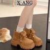 Leather Martin Boots Women's Thick-soled Heightening Small Men Wear Two Short Boots 2025 Autumn New Locomotive Tooling Boots
