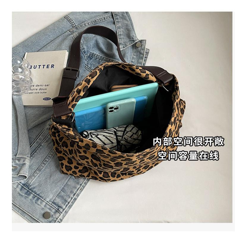 Ielgy Leopard Print Canvas Tote Bag Student Class Large Capacity Underarm Bag
