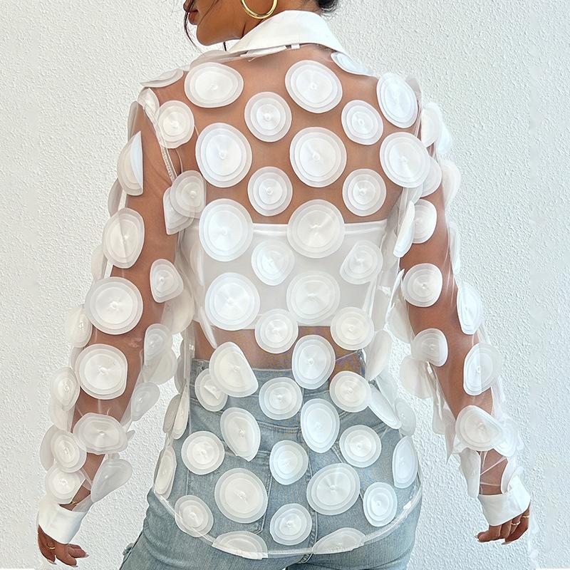 Black See-Through Blouse with 3D Circle Details