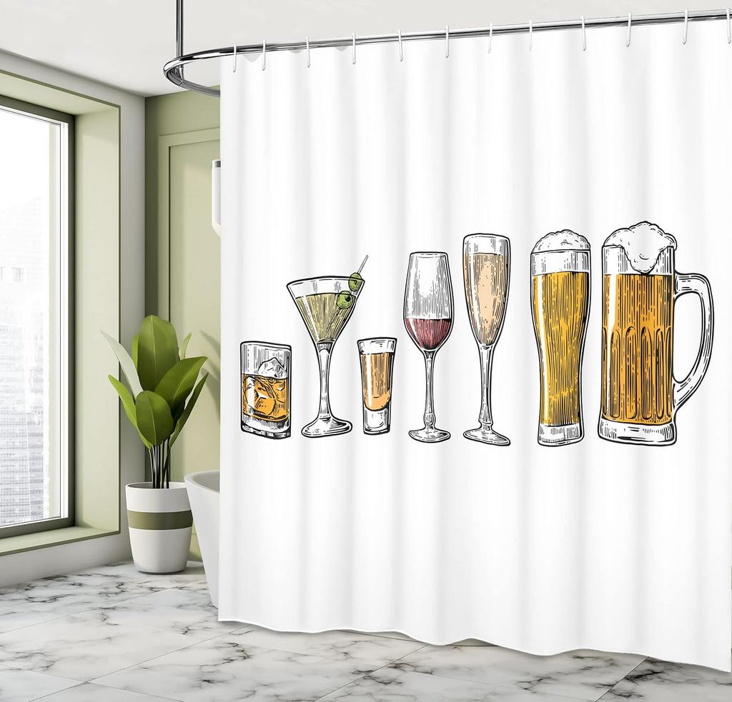 Bier und Wein Duschvorhang Cocktail Getränke Design Bar Thema Dekor Badezimmer für Erwachsene Leinen 150X180